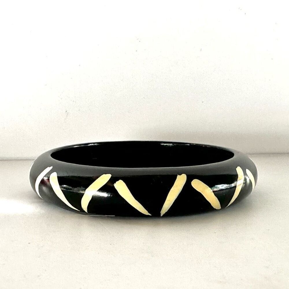 Black and cream hand painted  bangle bracelet
